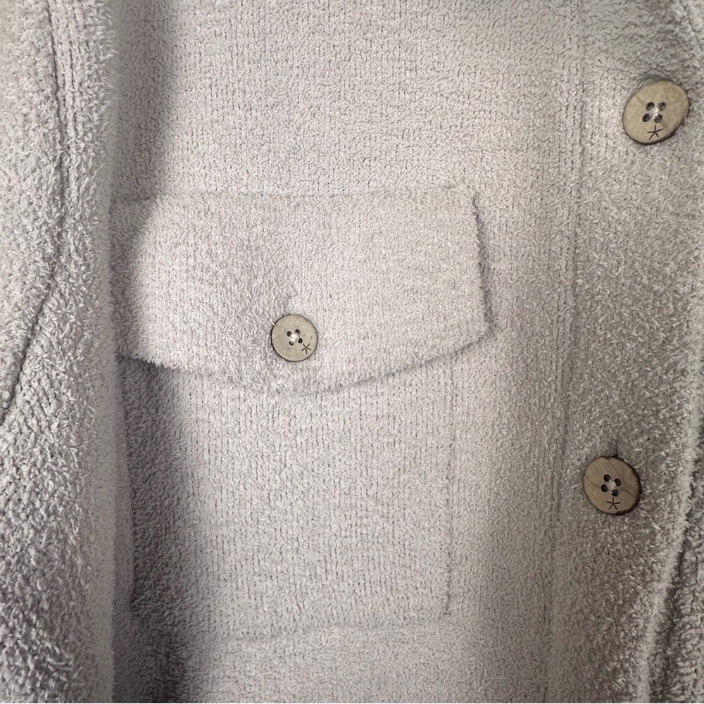 Barefoot Dreams Women's Beige Button Collared Jacket 2X Pockets Mid-Length - Picture 3 of 5